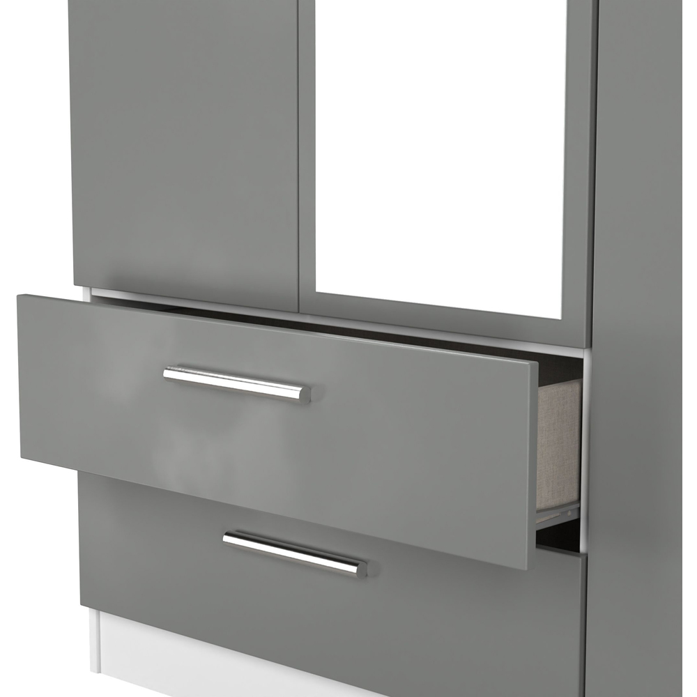Crowndale Contrast 3 Door 2 Drawer Dusk Grey and White Tall Mirrored Wardrobe Ready Assembled Image 8