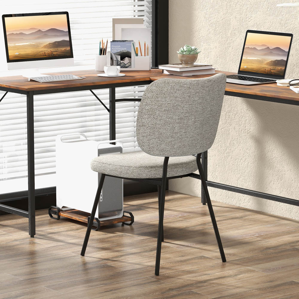 Costway Set of 2 Grey Linen Fabric Dining Chairs Image 3