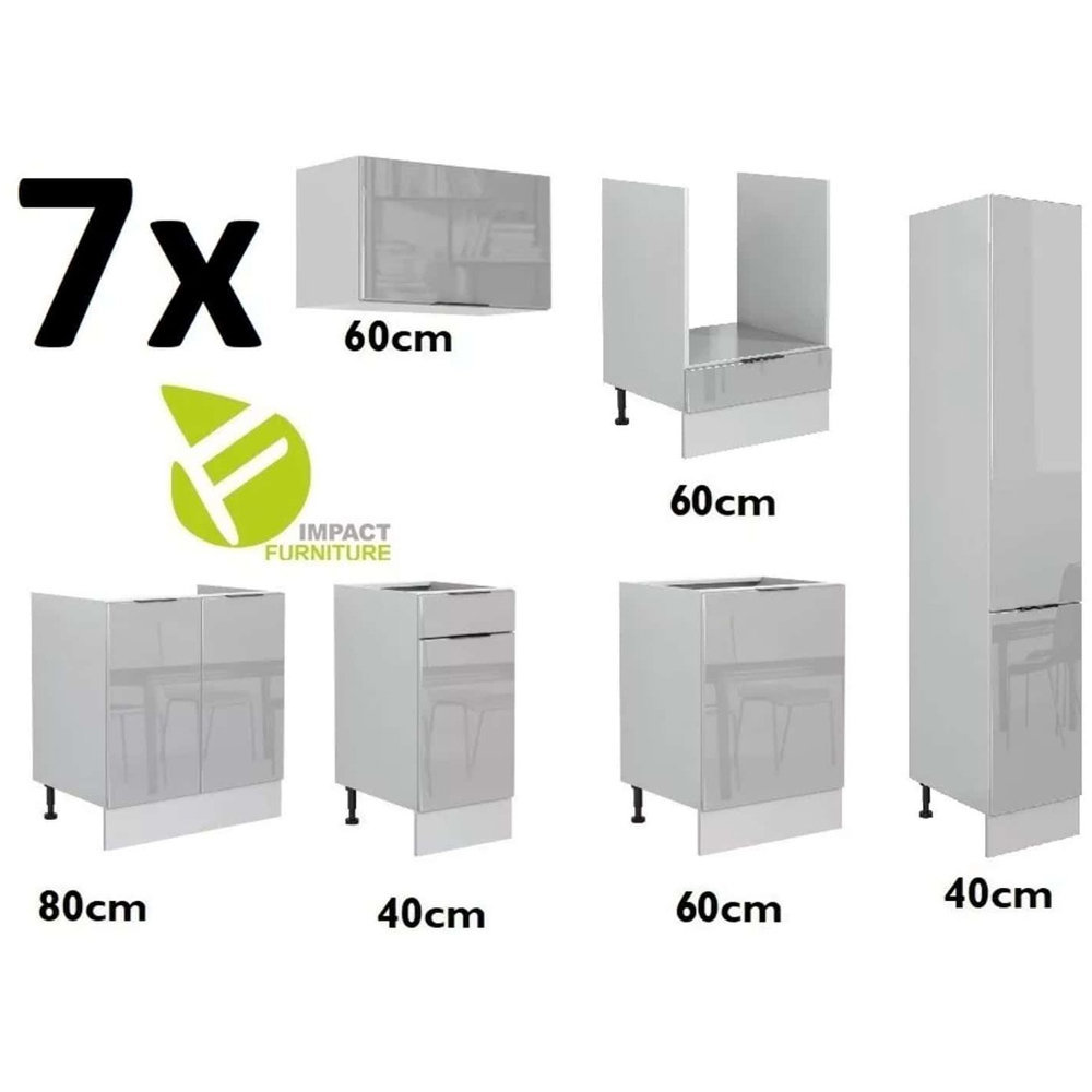 Impact Furniture Star Light Grey Gloss Kitchen Cabinet Set of 12 Image 3