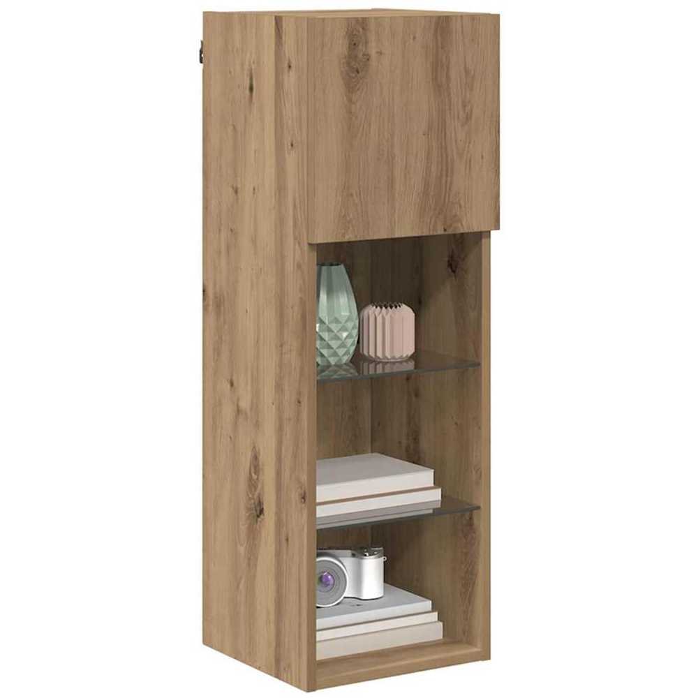 vidaXL Single Door 3 Shelf Artisan Oak Wall Mounted LED TV Unit Image 3