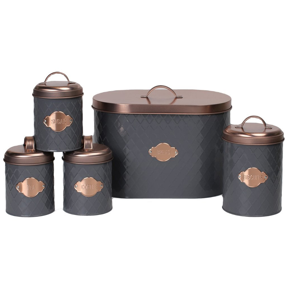 Neo Grey Embossed 5 Piece Kitchen Canister Set Image 1