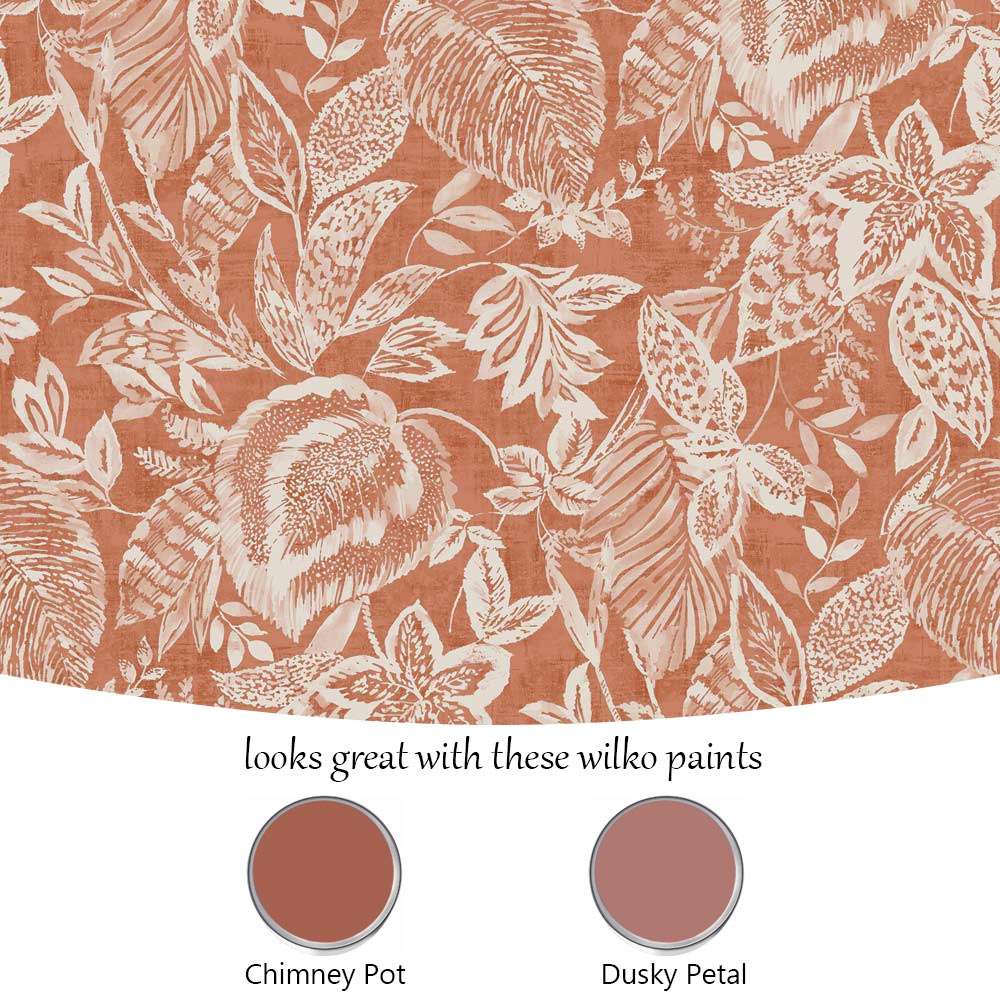 Grandeco Mae Painted Jungle Leaves Linen Terracotta Textured Wallpaper Image 4