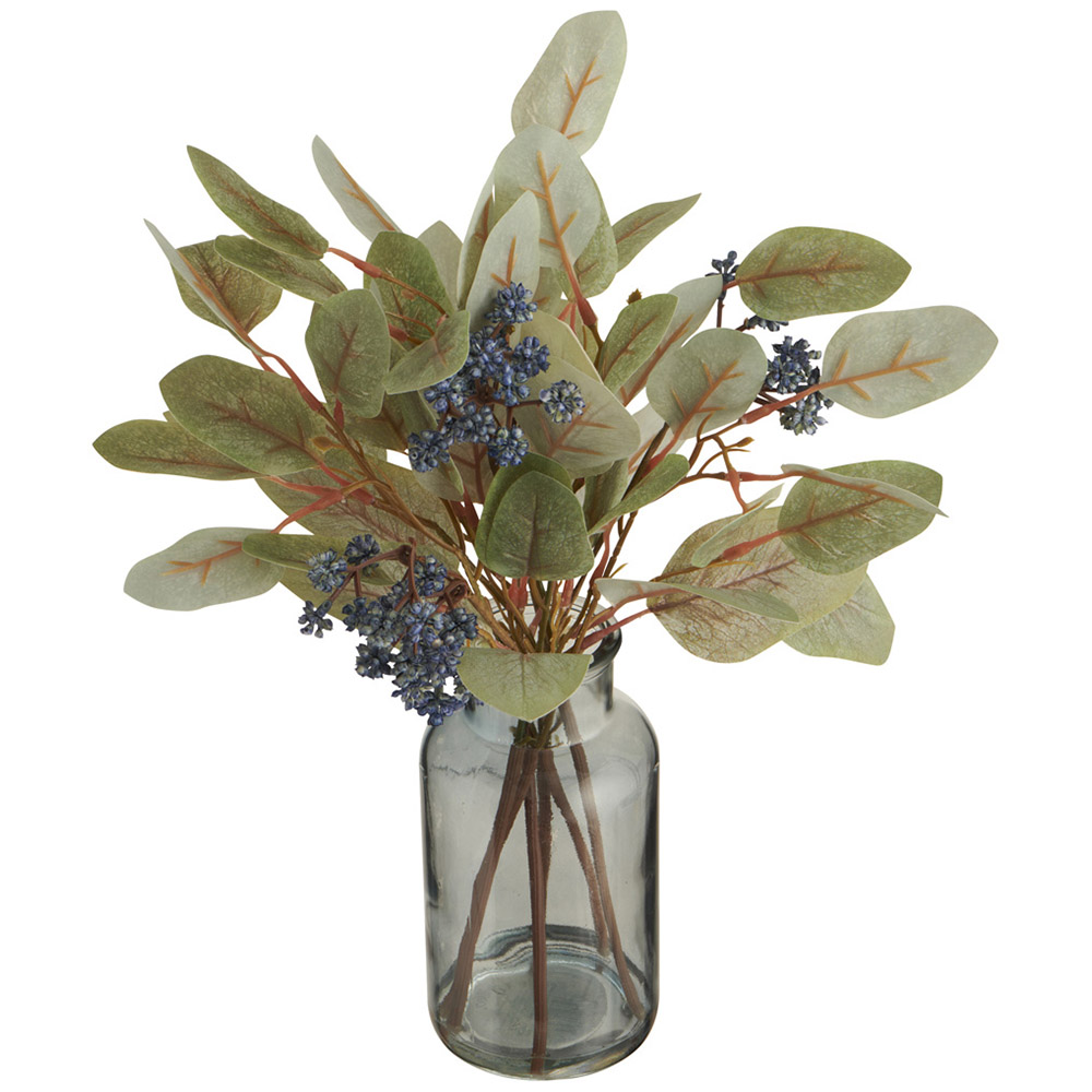 Wilko Blue Green Faux Floral Glass Vase Wilko