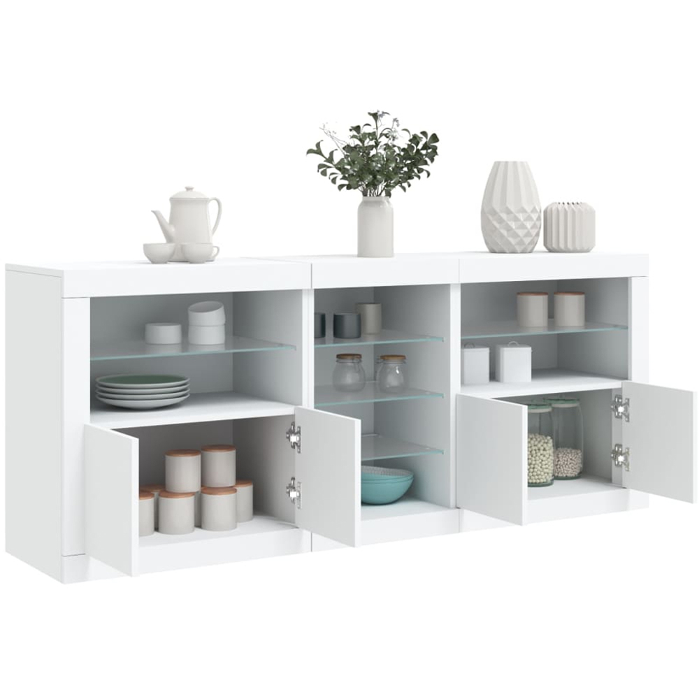 vidaXL 4 Door 8 Shelf White LED Sideboard 3 Piece Image 3