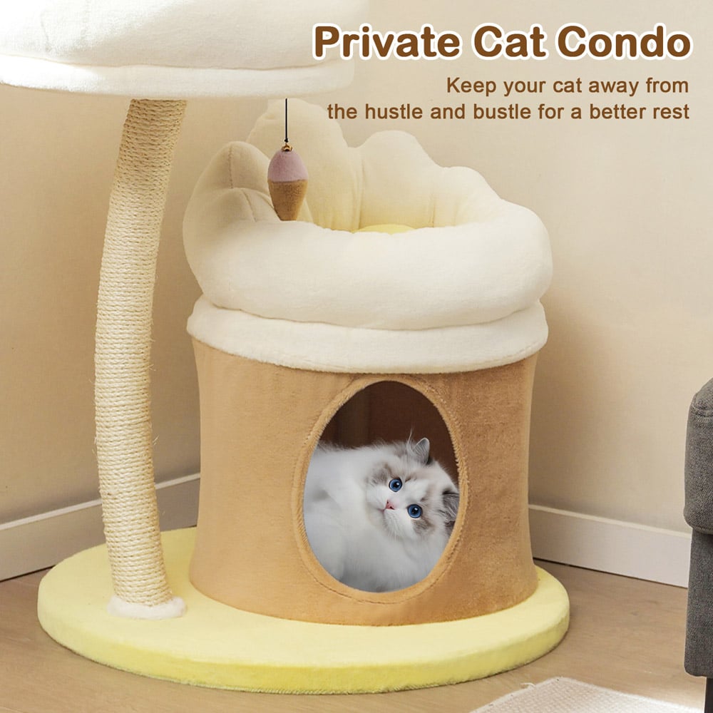 Costway White Flower Cat Tree with Sisal Scratching Post 83cm Image 4