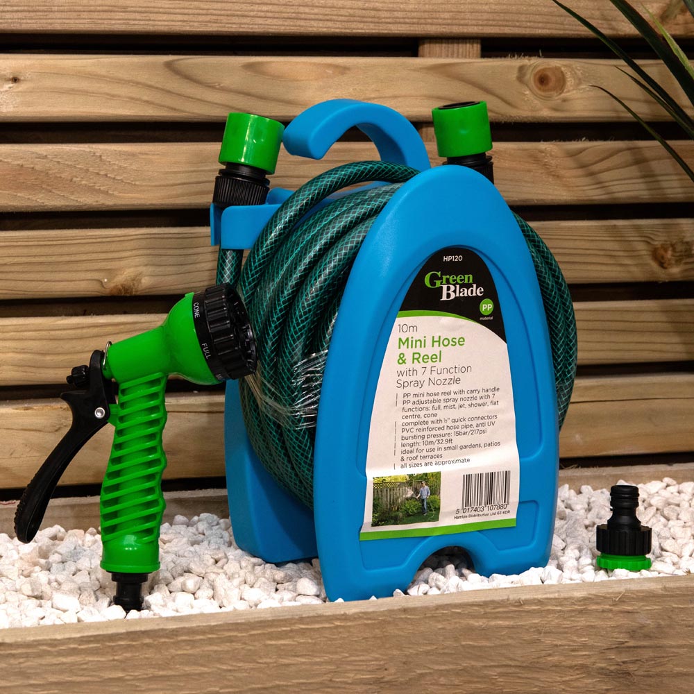 Samuel Alexander 10m Mini Garden Hosepipe with Reel and Spray Nozzle Image 2