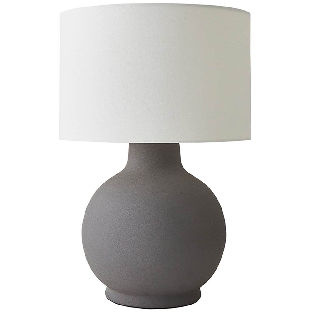 ValueLights Blair Natural Linen Shade Grey Stone Hand Finished Ceramic LED Table Lamp Image 1