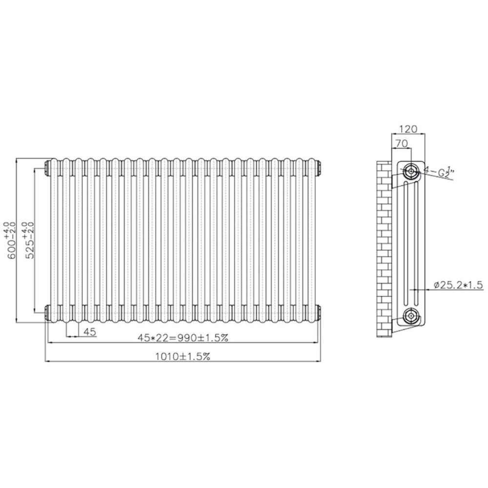 Go Bathrooms Clarence Antique Brass 3 Column 22 Section Radiator 600 x 1010mm Image 3