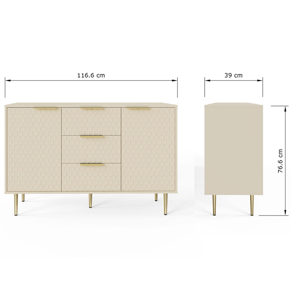 GFW Azariah 2 Door 3 Drawer Ivory Large Sideboard Image 9