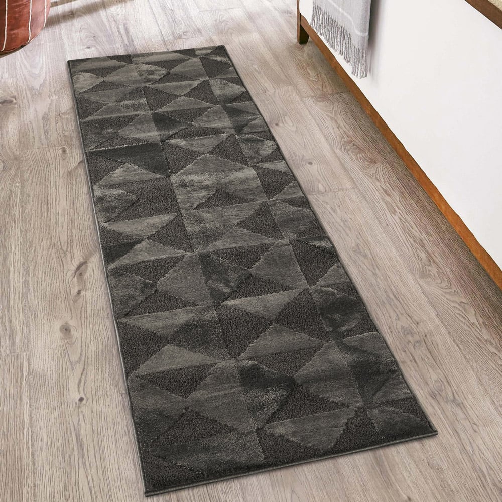 Desire Rugs Hamilton Dark Grey Geometric Triangle Mosaic Rug 60 x 220cm Image 2