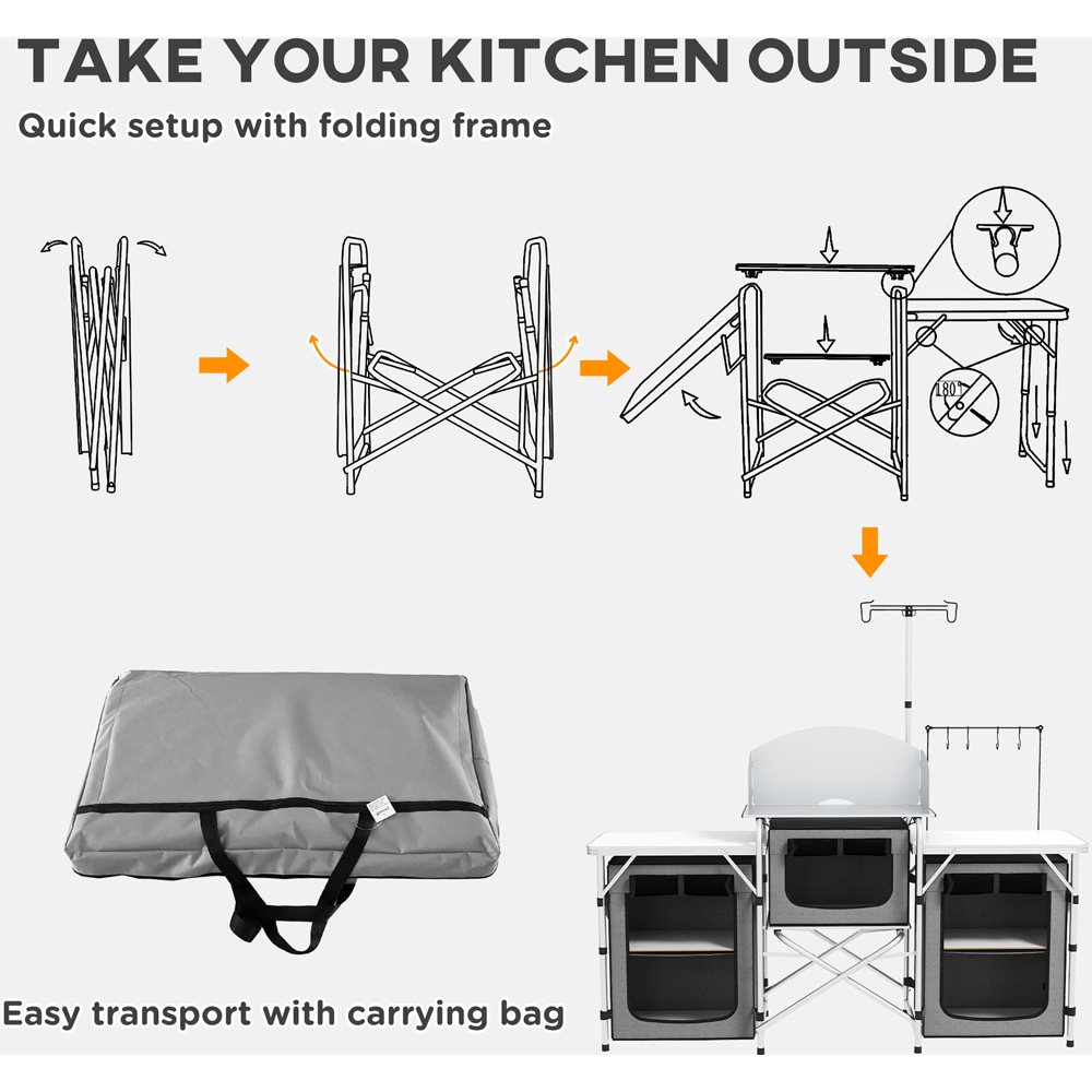 Outsunny Aluminium Foldable Camping Kitchen with 3 Fabric Cupboards Image 6