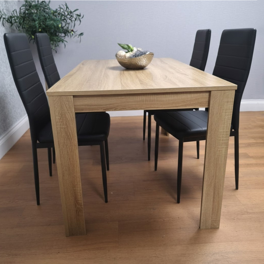Kosy Koala 4 Seater Faux Leather Dining Set Oak Effect and Black Image 1