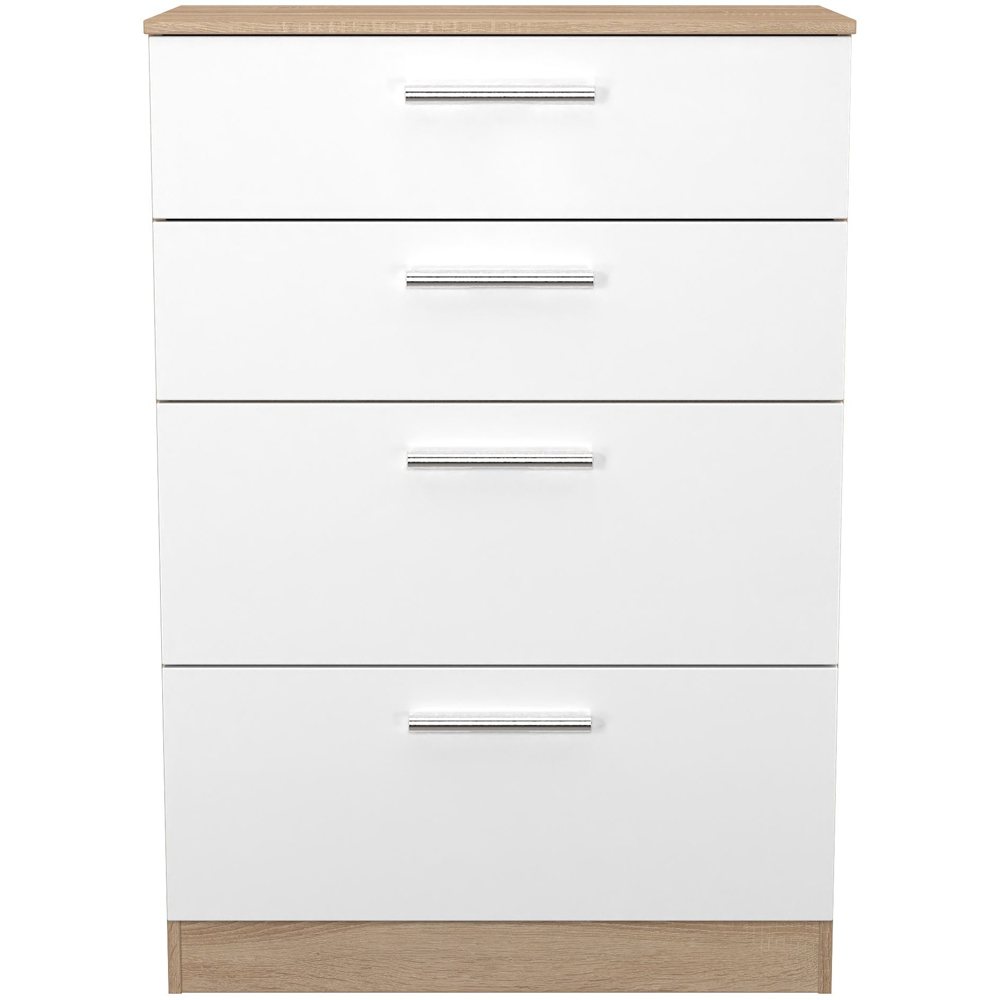 Crowndale Contrast 4 Drawer White Matt and Bardolino Oak Deep Chest of Drawers Ready Assembled Image 2