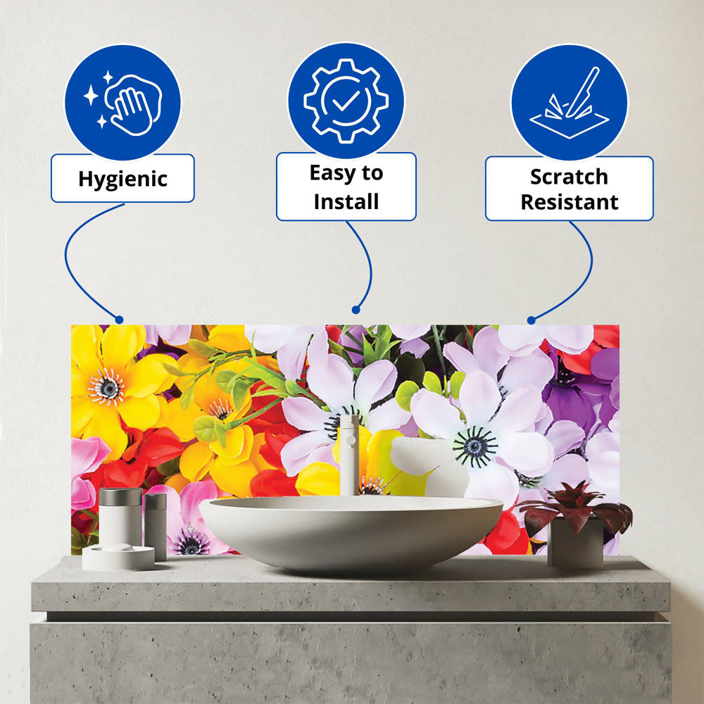 Warren Reed Designer Spring Flowers Glass Bathroom Splashback 25 x 60cm Image 3