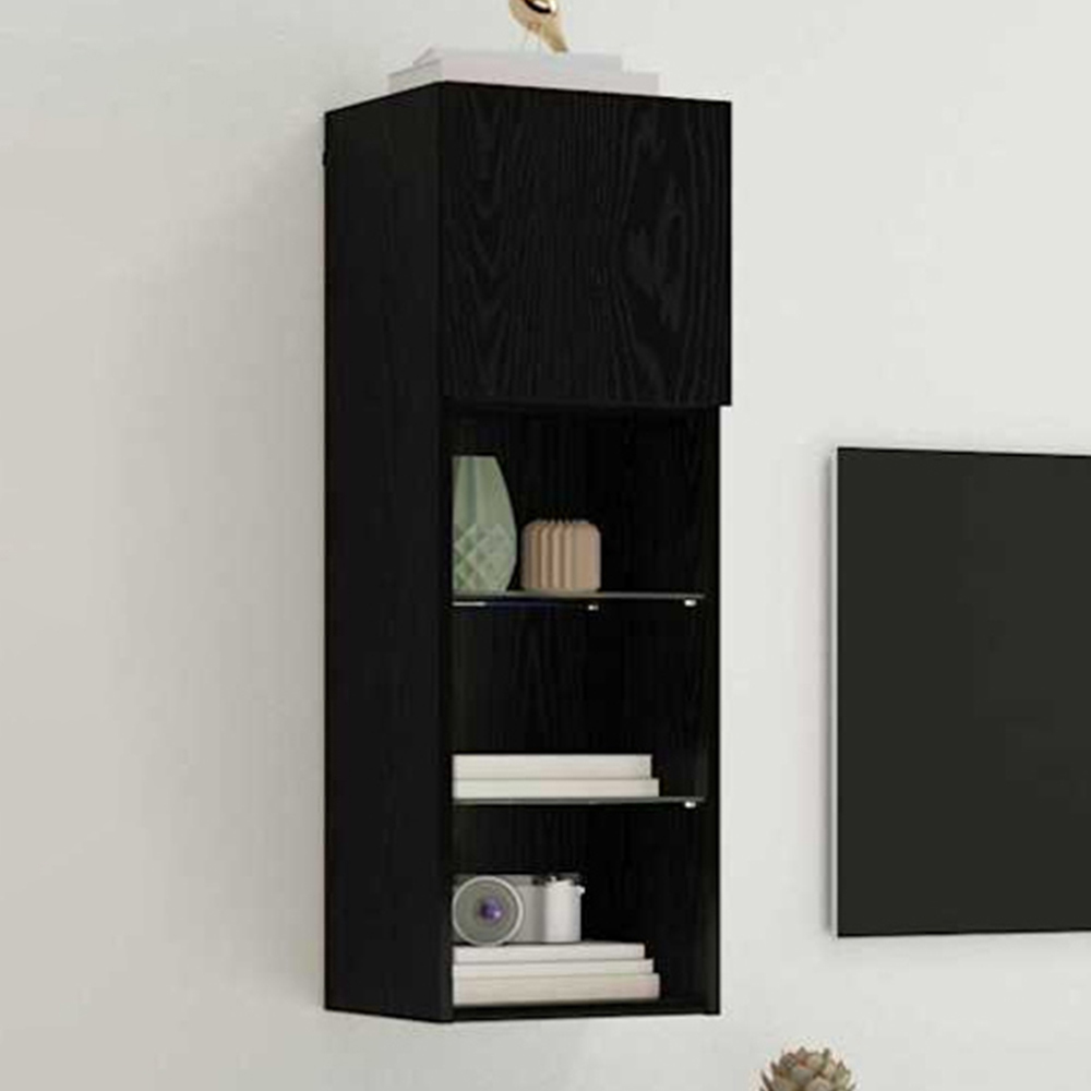 vidaXL Single Door 3 Shelf Black Oak Wall Mounted LED TV Unit Image 1