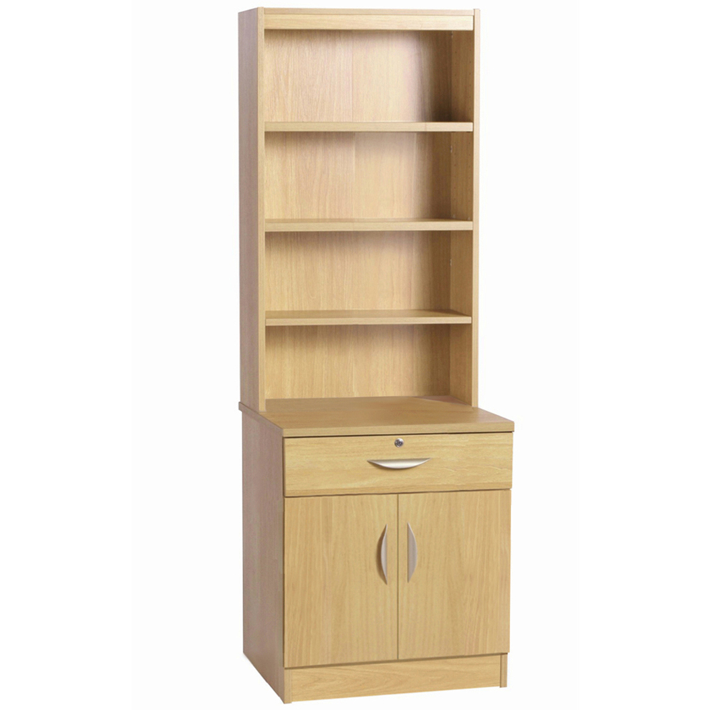 R White Cabinets 2 Door Single Drawer 4 Shelf Brown Cupboard with Hutch Image 2