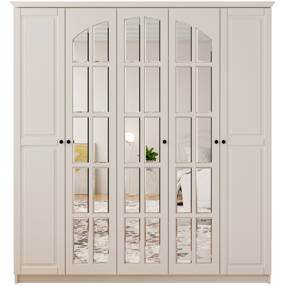 Evu MAISON 5 Door White Mirror Wardrobe Image 2