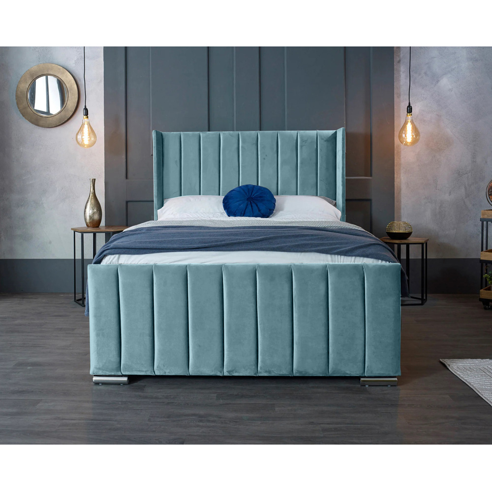 Eleganza Home Meriso King Size Duck Egg Plush Velvet Bed Frame with Winged Headboard Image 4