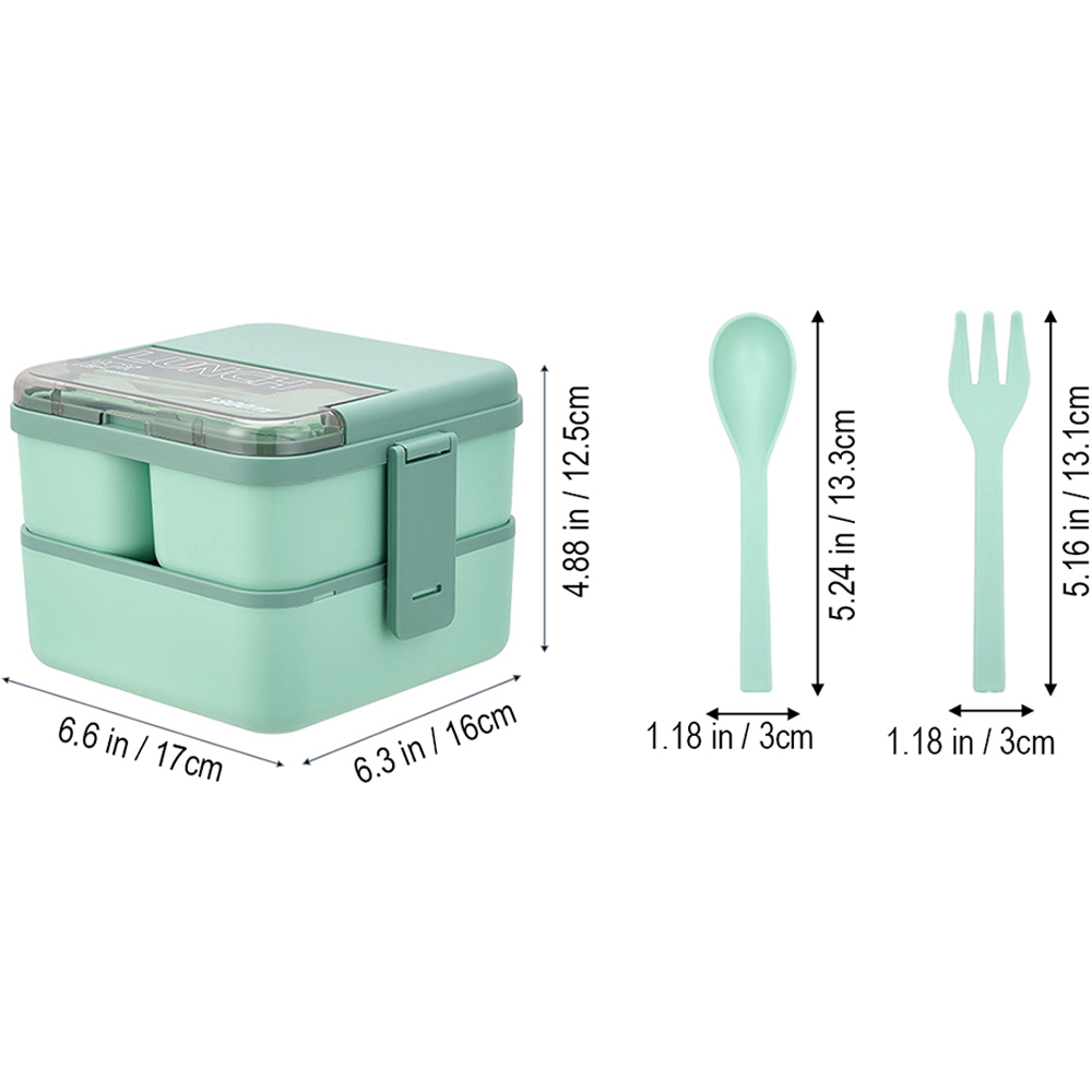 Living and Home 1.8L 2-Tier Green Lunch Box with Cutlery and 2 Top Compartments Image 8