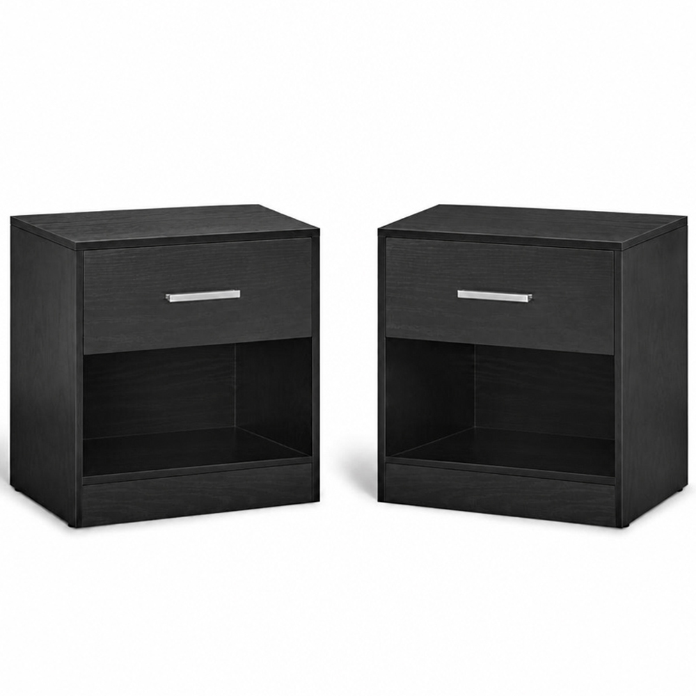 Modcraft Single Shelf Single Drawer Black Bedside Table Set of 2 Image 2