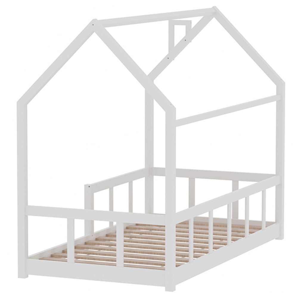 Living and Home Single White Pine Wood House Bed Frame Image 6