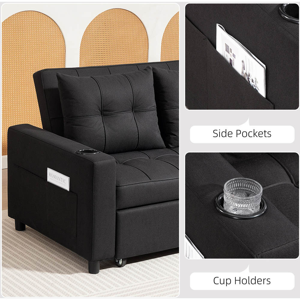 Portland 2 Seater Black Pull Out Sofa Bed with Adjustable Backrest and Pockets Image 5