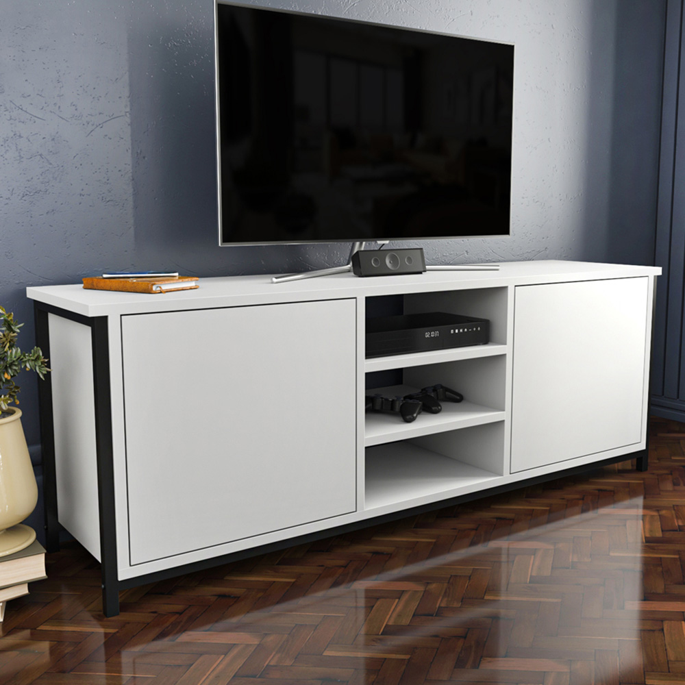 Decorotika Otis 2 Door 3 Shelf Black and White TV Stand for 63 inch TV Image 1