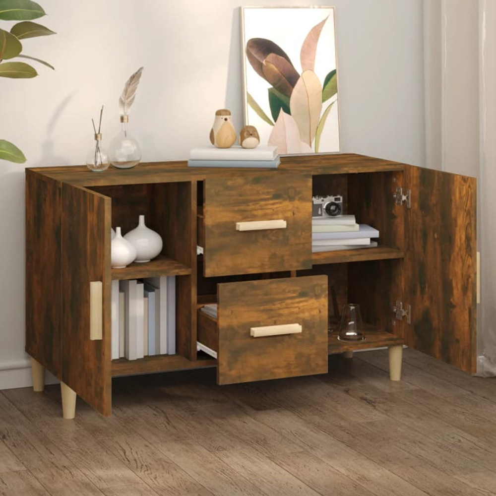 vidaXL 2 Door 2 Drawer Smoked Oak Sideboard Image 1