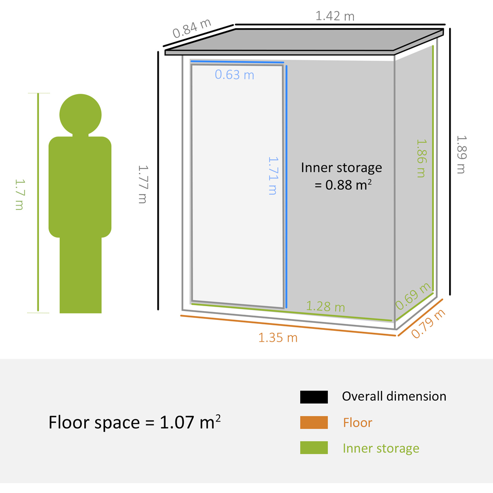 Outsunny 4.4 x 2.6ft Lean To Wall Lockable Garden Storage Shed Image 5