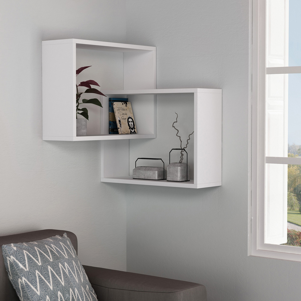 Decortie Ring Corner 3 Shelf White Wall Mounted Modern Bookcase Image 3