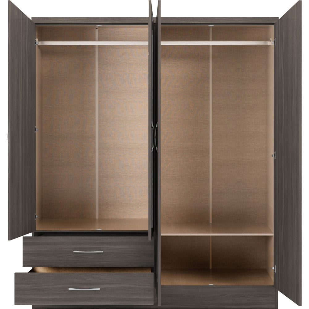 Seconique Nevada 4 Door 2 Drawer Black Wood Grain Mirror Wardrobe Image 3