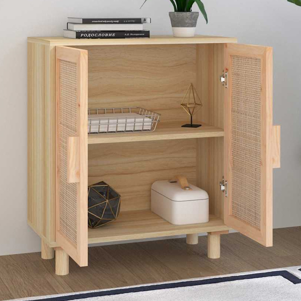vidaXL 2 Rattan Door Natural Pine Wood Sideboard Image 1
