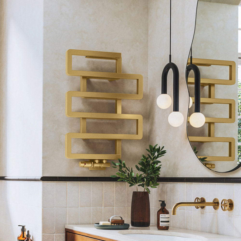 Terma Bookie Brass Heated Towel Rail 655 x 500mm Image 2