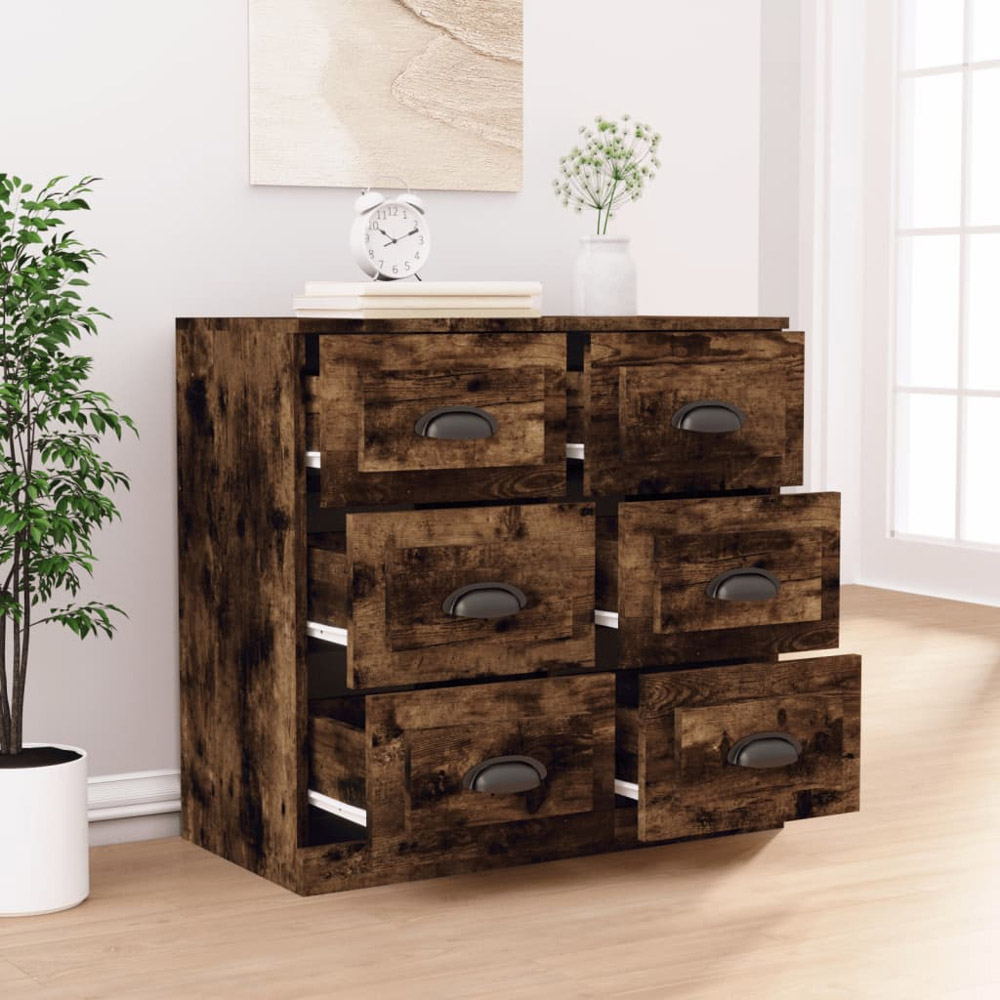 vidaXL 6 Drawer Smoked Oak Sideboard Image 3