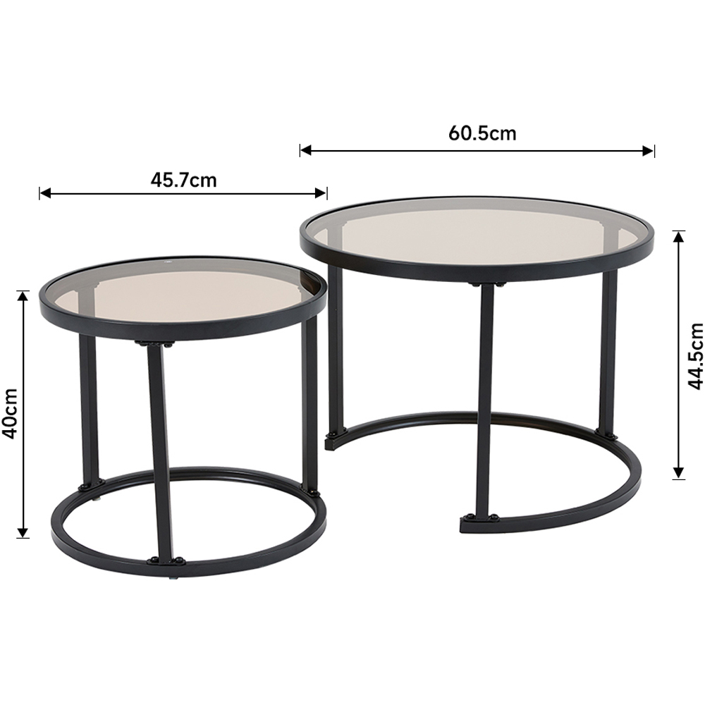 Living and Home Round Black Glass Nesting Tables Set of 2 Image 8