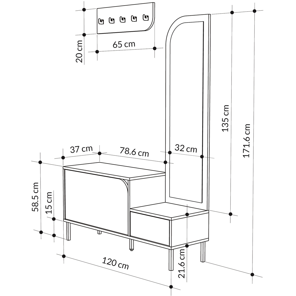 Decortie Mila 2 Door Dark Oak Effect Mirror Coat Stand and Shoe Cabinet Image 7