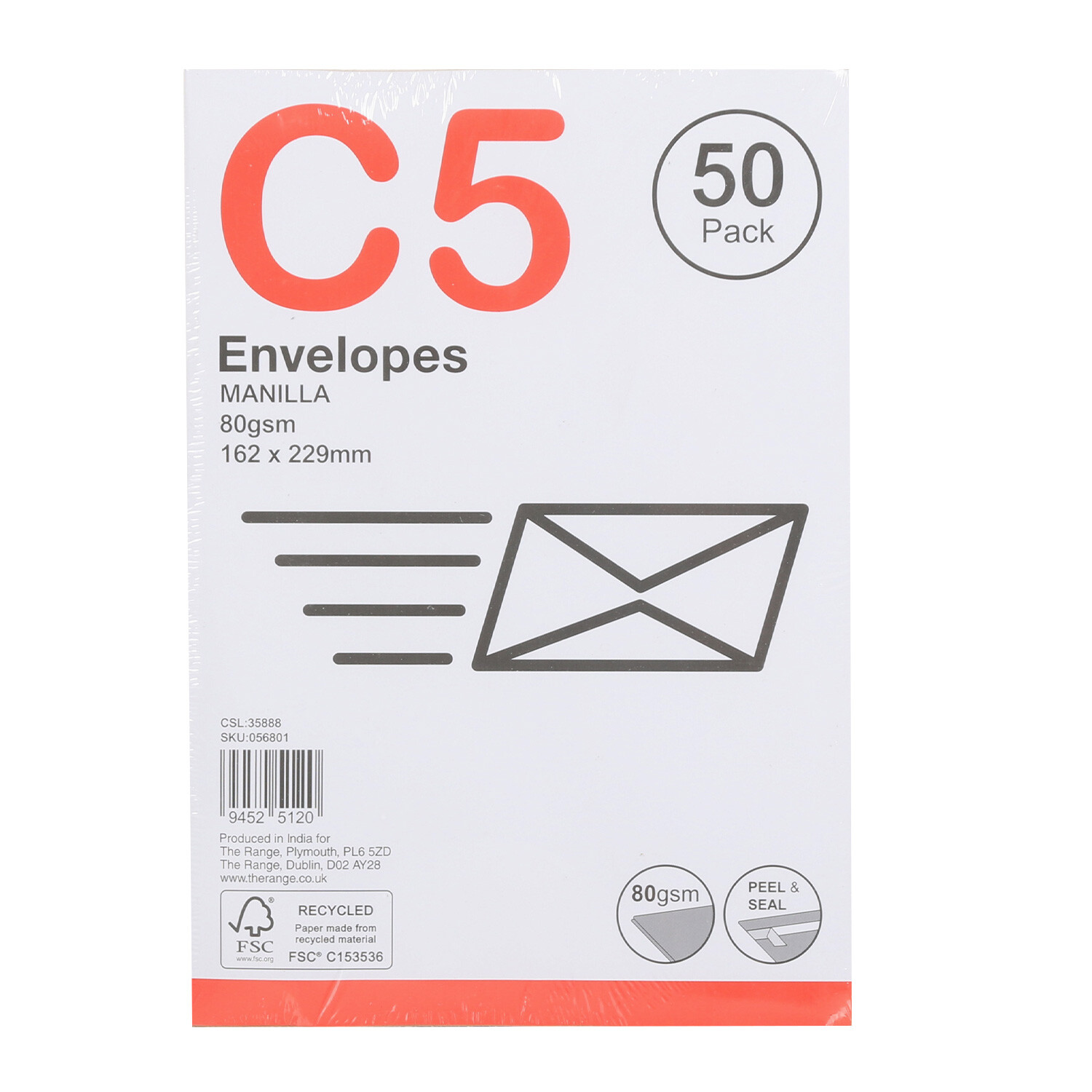 C Peel and Seal Envelopes  - Manilla / C5 / 50 Image 1