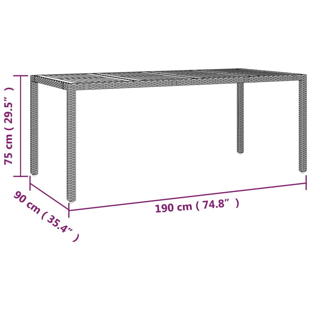 vidaXL 6 Seater Grey Polyrattan and Solid Wood Acacia Tabletop Garden Table Image 6