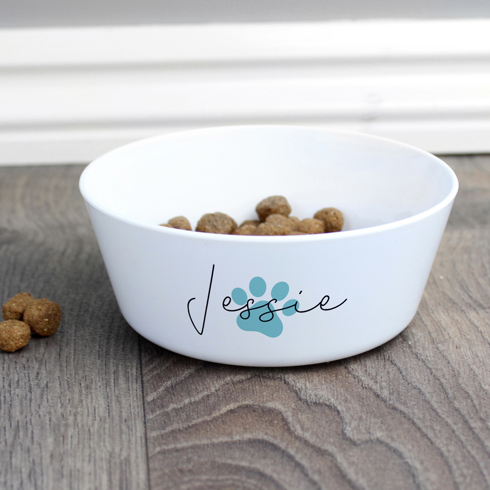 Personalised Memento Blue Paw Print Plastic Cat Bowl Image 3