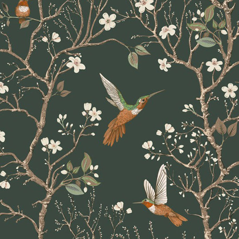 Bobbi Beck Eco Luxury Hummingbird Dark Green Wallpaper Image