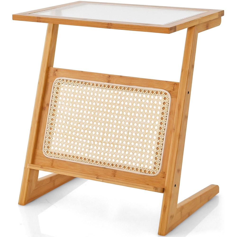 Costway Bohemian Single Shelf Bamboo and Rattan Side Table Image 3