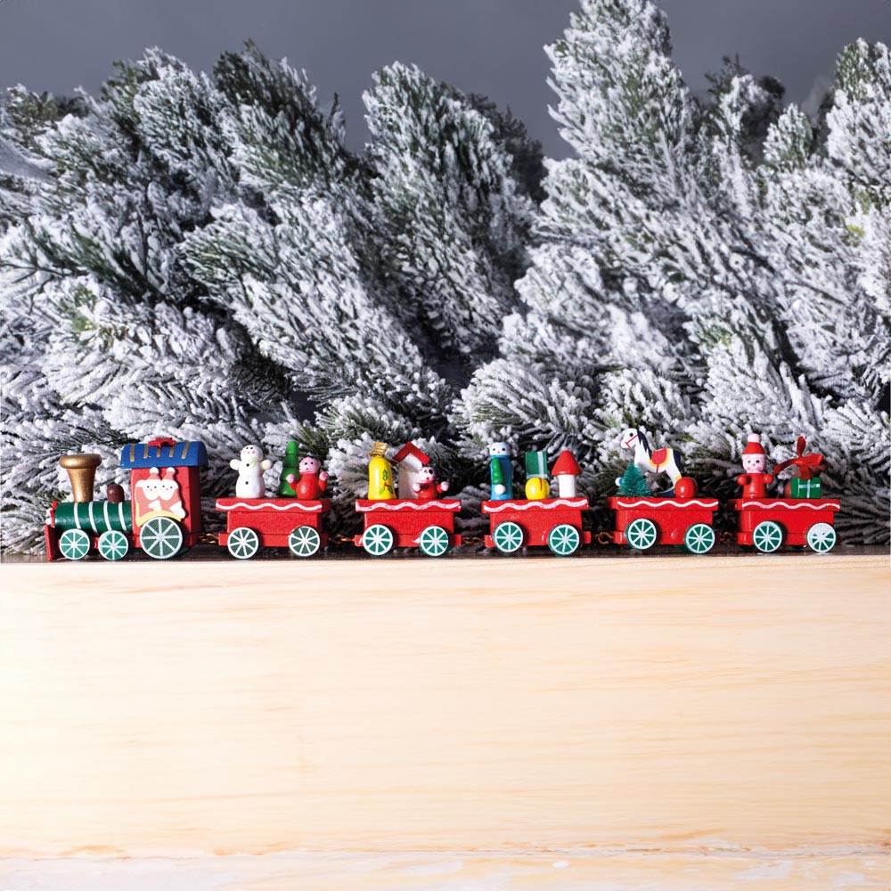 St Helens Red Wooden Christmas Train Set Decoration Image 3