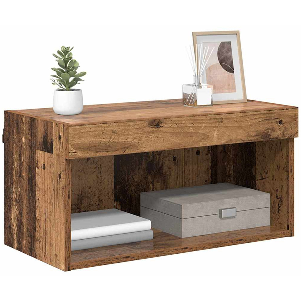 vidaXL Single Shelf Old Wood Wall Mounted Wide TV Cabinet with LED Light Image 3
