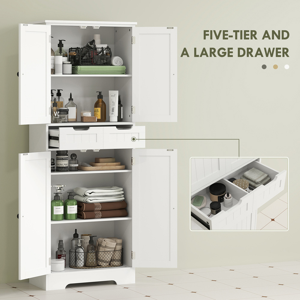 HOMCOM 4 Door 2 Drawer White Tall Bathroom Cabinet Image 7