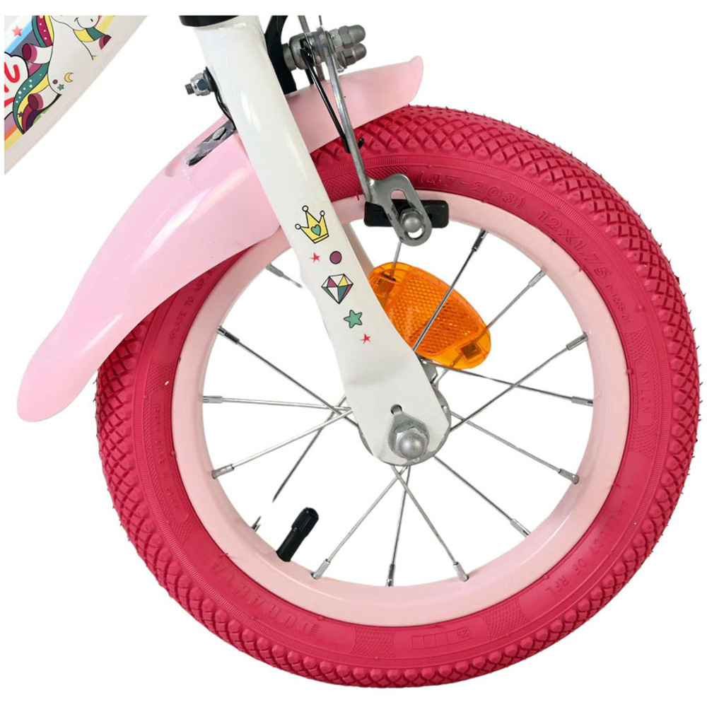 Volare Unicorn Kids 12 inch White and Pink Bike with Stabilisers Doll Seat and Basket Image 7