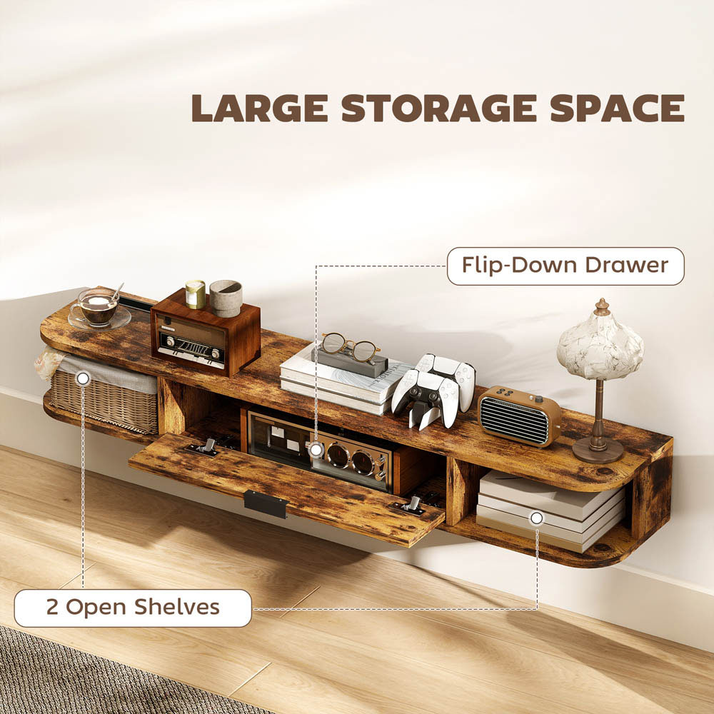 Portland 120cm Single Door 2 Shelf Rustic Brown Floating TV Unit Image 8