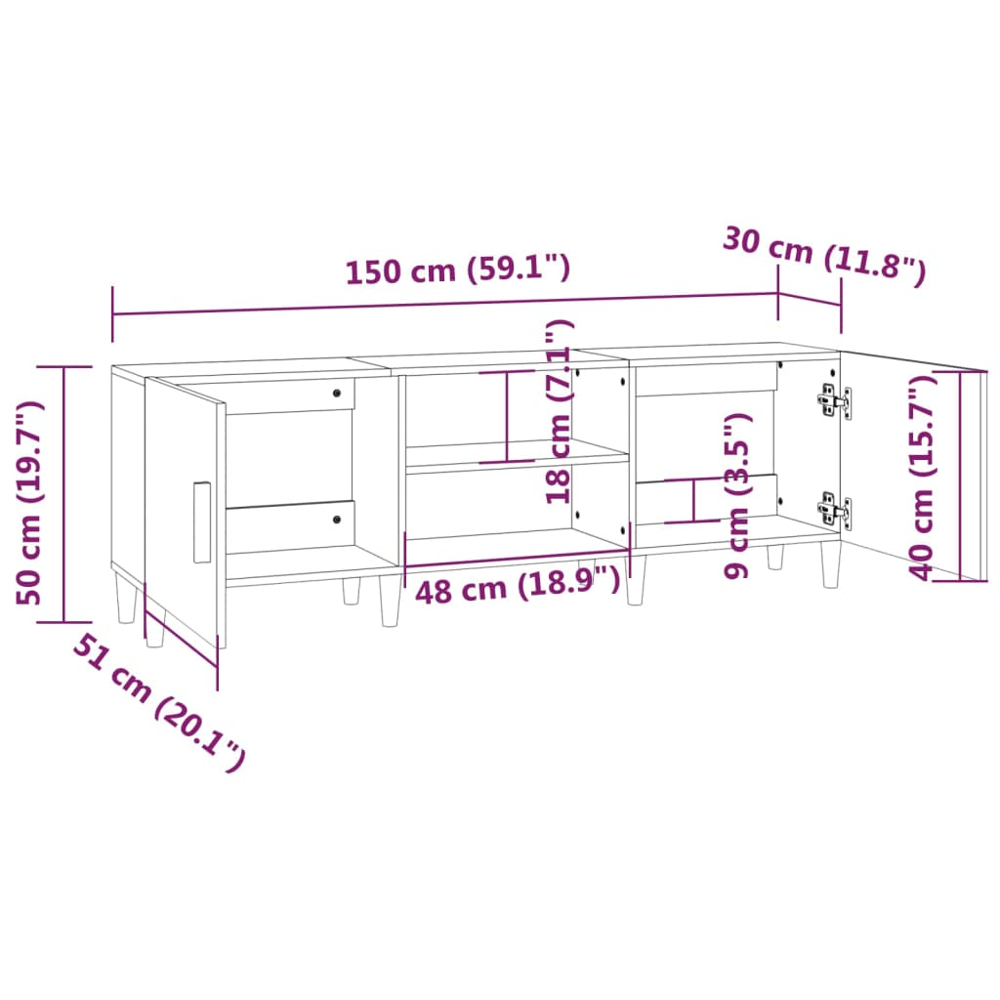 vidaXL 2 Door 2 Shelf White TV Cabinet Image 9
