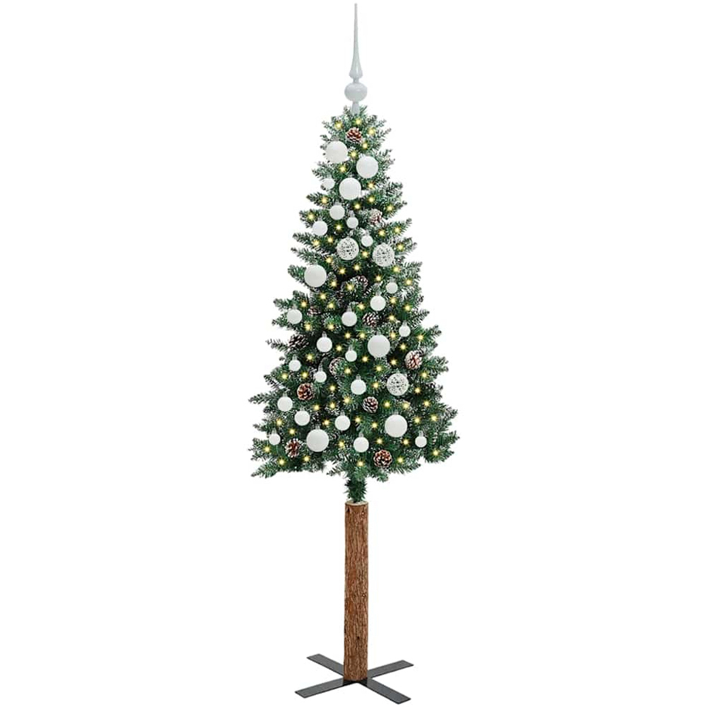 vidaXL Green Snow Flocked Artificial Christmas Tree with Pinecones LEDs White Ornaments 5ft Image 1