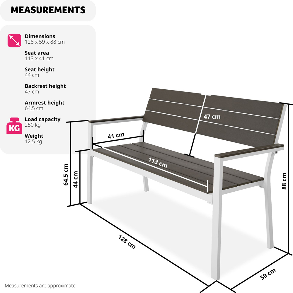 tectake 2 Seater Grey and White Garden Bench Image 8