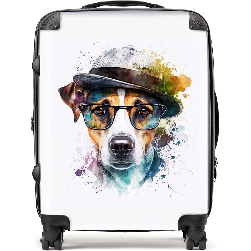 Warren Reed Designer Large Jack Russell Dog Splashart Suitcase Image 1
